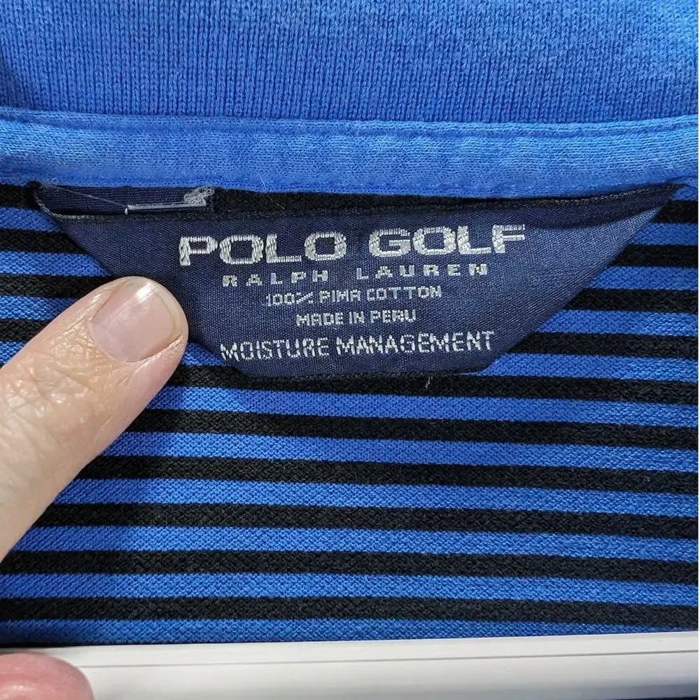 Polo Golf Ralph Lauren Shirt Mens Large Blue Black Stripes Performance Preppy
